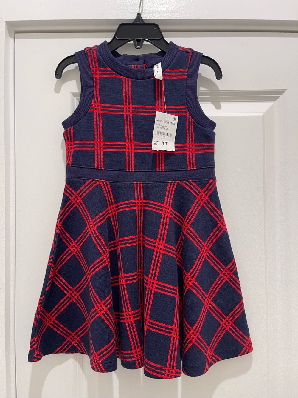 Janie & Jack Jacquard Windowpane Dress NWT Size 3T Plaid Christmas Navy Red